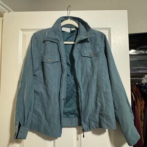 Alfred Dunner Slate Blue Lightweight Zip Shirt Jacket